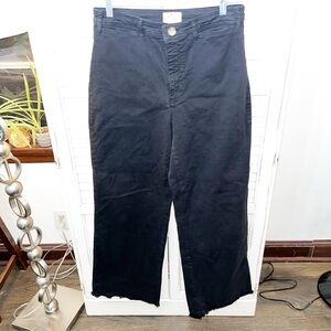 Marine Layer Pants Womens 14 Black Bridget Wide Leg Raw Hem Baggy High Rise 30"